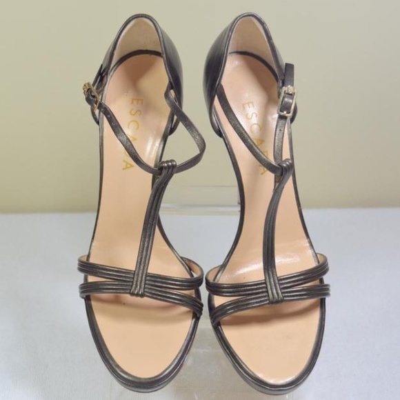 👠 Escada Pewter Metallic Mirrored Heel T-Strap Sandalsl  🇮🇹 - Picture 12 of 13
